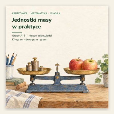Jednostki masy — kartkówka z matematyki, klasa 4, grupy A–E — okładka