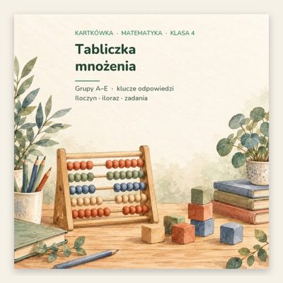 Tabliczka mnożenia — kartkówka z matematyki, klasa 4, grupy A–E — okładka