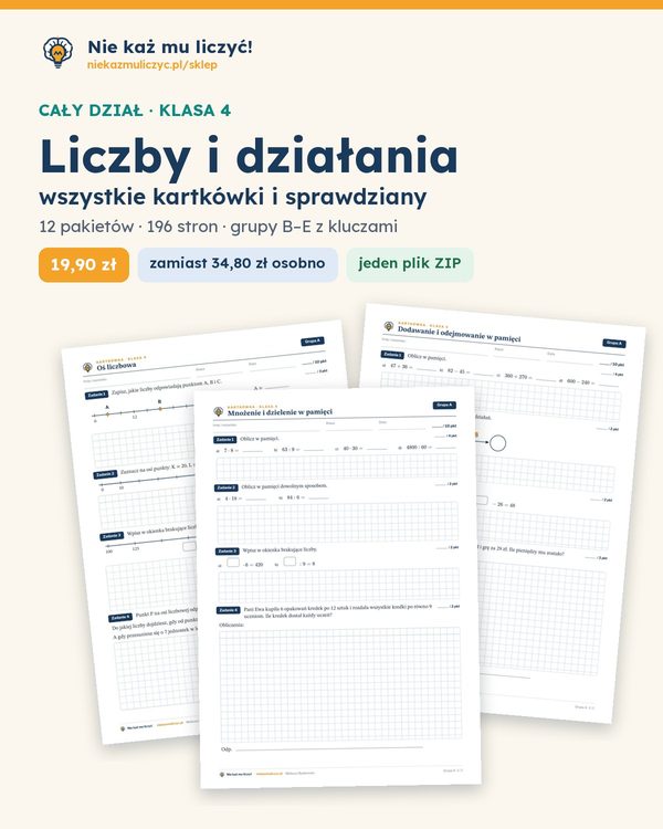 Okładka: Liczby i działania — cały dział, klasa 4 (12 pakietów)