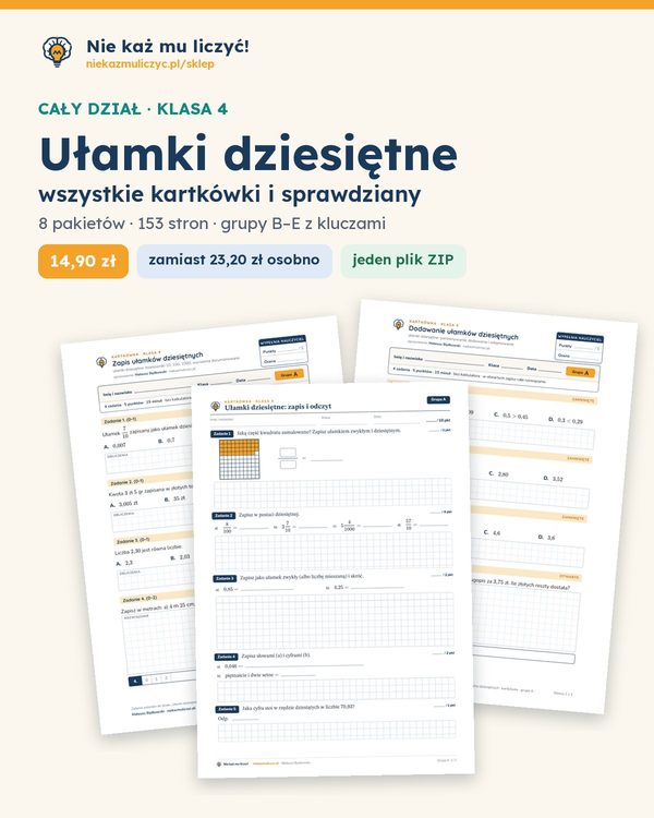 Okładka: Ułamki dziesiętne — cały dział, klasa 4 (8 pakietów)