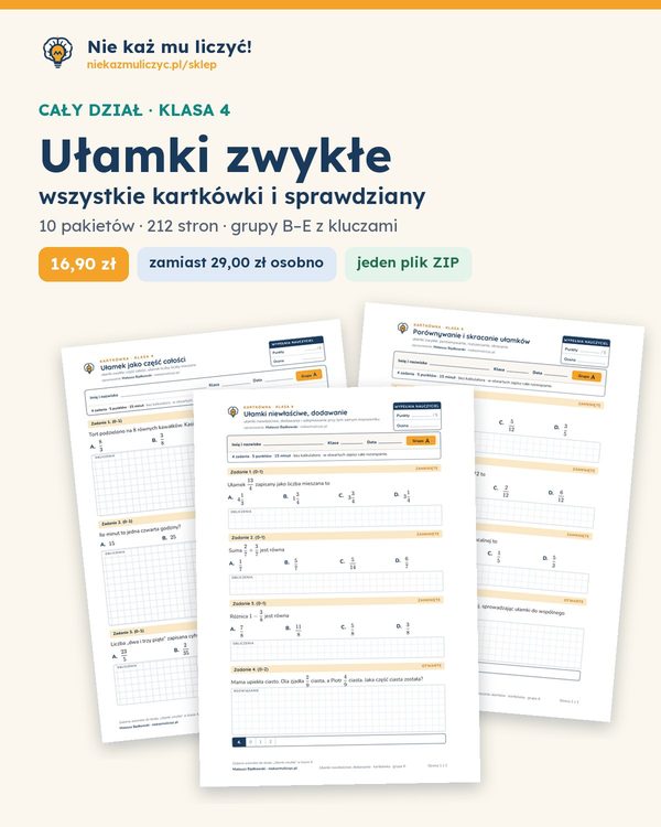 Okładka: Ułamki zwykłe — cały dział, klasa 4 (10 pakietów)
