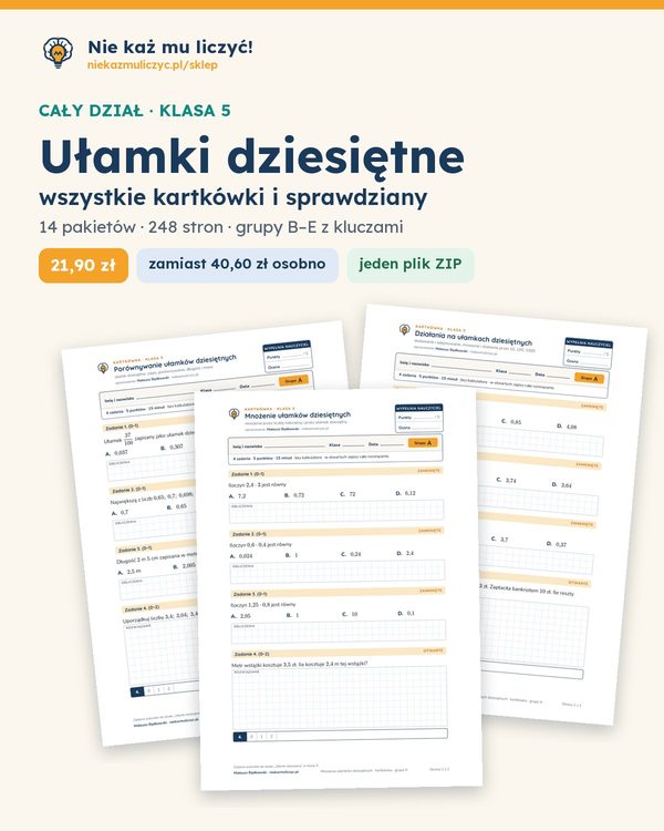 Okładka: Ułamki dziesiętne — cały dział, klasa 5 (14 pakietów)