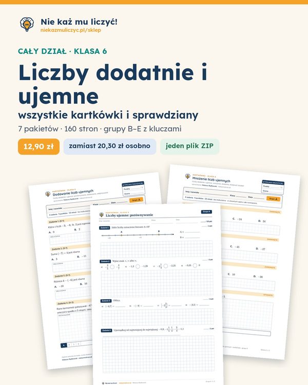 Okładka: Liczby dodatnie i ujemne — cały dział, klasa 6 (7 pakietów)