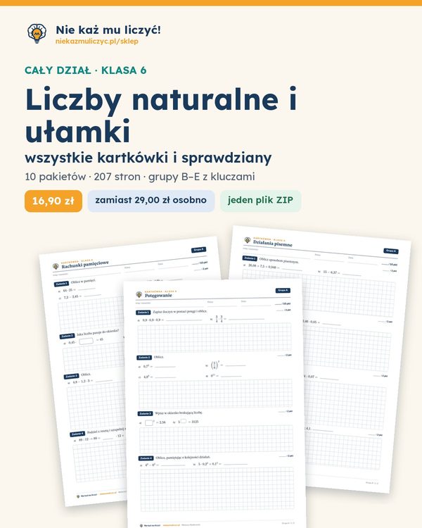 Okładka: Liczby naturalne i ułamki — cały dział, klasa 6 (10 pakietów)