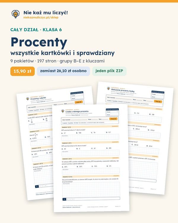 Okładka: Procenty — cały dział, klasa 6 (9 pakietów)