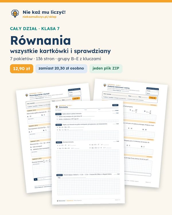 Okładka: Równania — cały dział, klasa 7 (7 pakietów)