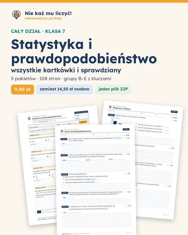Okładka: Statystyka i prawdopodobieństwo — cały dział, klasa 7 (5 pakietów)