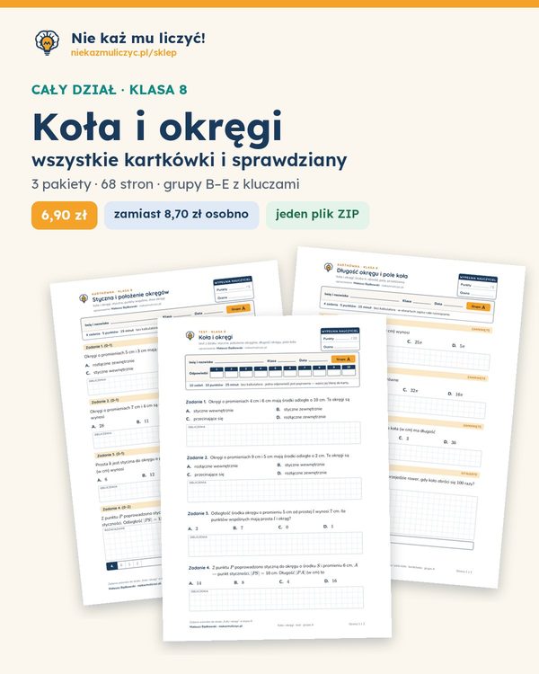 Okładka: Koła i okręgi — cały dział, klasa 8 (3 pakiety)
