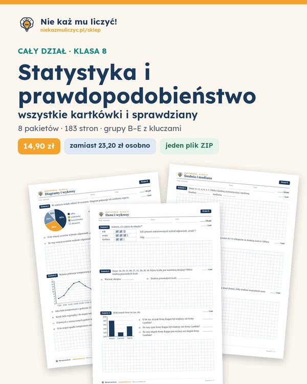 Okładka: Statystyka i prawdopodobieństwo — cały dział, klasa 8 (8 pakietów)