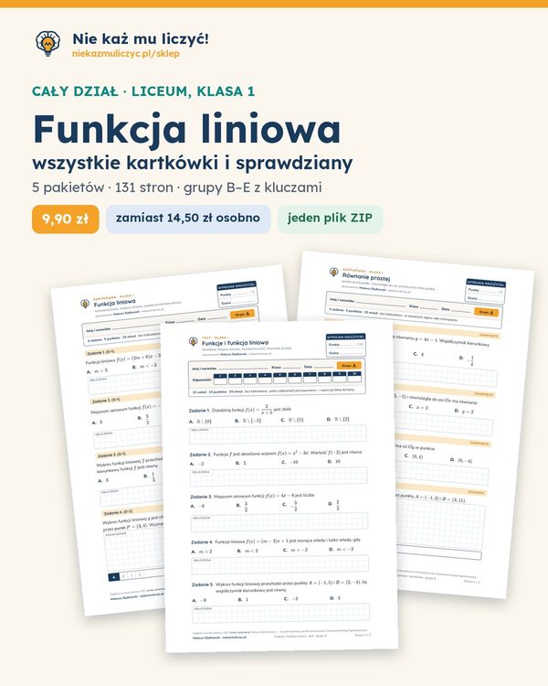 Okładka: Funkcja liniowa — cały dział, liceum, klasa 1 (5 pakietów)