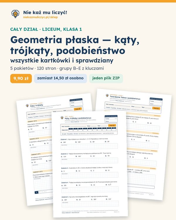 Okładka: Geometria płaska: kąty i trójkąty — cały dział, liceum 1 (5 pakietów)