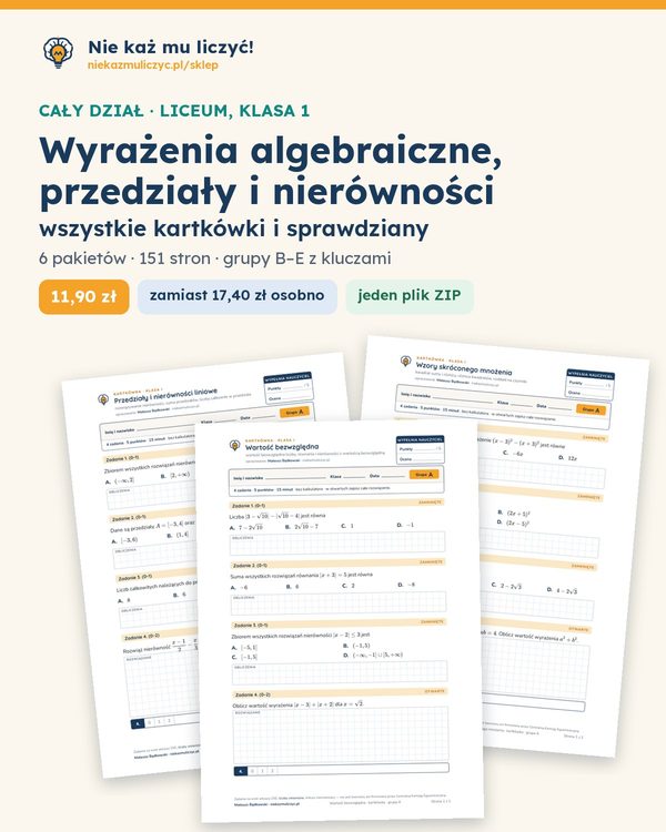 Okładka: Wyrażenia, przedziały, nierówności — cały dział, liceum 1 (6 pakietów)
