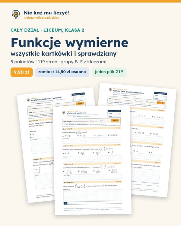 Okładka: Funkcje wymierne — cały dział, liceum, klasa 2 (5 pakietów)
