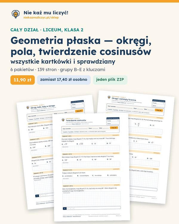Okładka: Geometria płaska: okręgi i pola — cały dział, liceum 2 (6 pakietów)