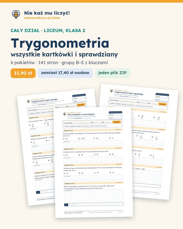 Okładka: Trygonometria — cały dział, liceum, klasa 2 (6 pakietów)