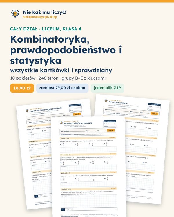 Okładka: Kombinatoryka i statystyka — cały dział, liceum 4 (10 pakietów)