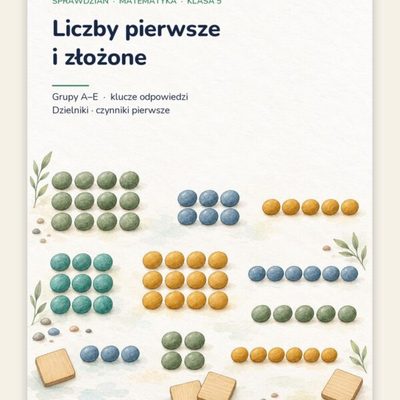 Liczby pierwsze i złożone — sprawdzian, klasa 5, grupy A–E — okładka