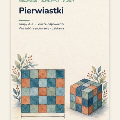 Pierwiastki — sprawdzian z matematyki, klasa 7, grupy A–E — okładka