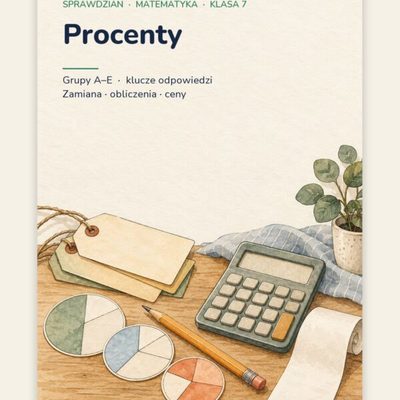 Procenty — sprawdzian z matematyki, klasa 7, grupy A–E — okładka